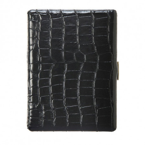 Étui à cigarettes Tsubota Pearl en cuir noir façon croco