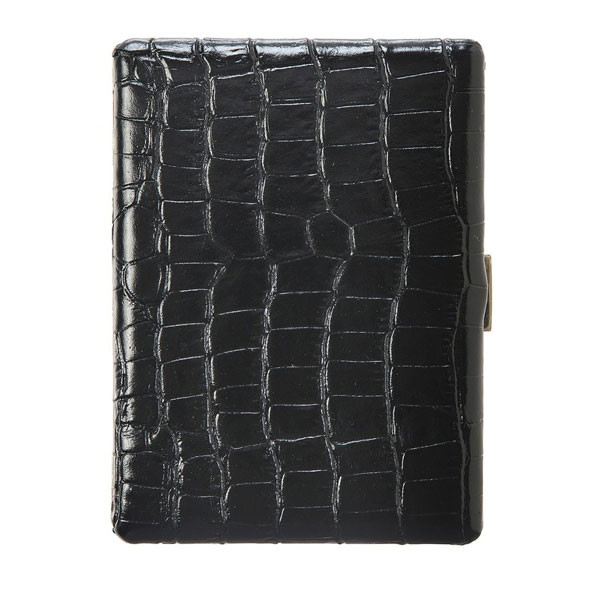 Étui à cigarettes Tsubota Pearl en cuir noir façon croco