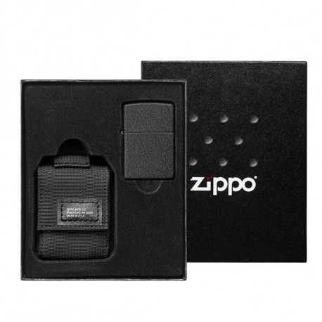 Coffret Zippo Black Crakle Avec Pochette Briquet Nylon Black