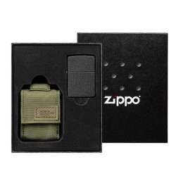 Coffret Zippo Black Crakle Avec Pochette Briquet Nylon Kaki