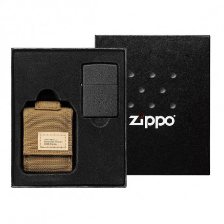 Coffret Zippo Black Crakle Avec Pochette Briquet Nylon Sable