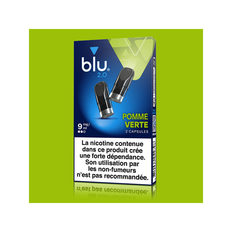 Capsules blu 2.0 Pomme Verte Taux de nicotine 9 mg/ml Capsules blu 2.0 Pomme Verte Taux de nicotine 9 mg/ml