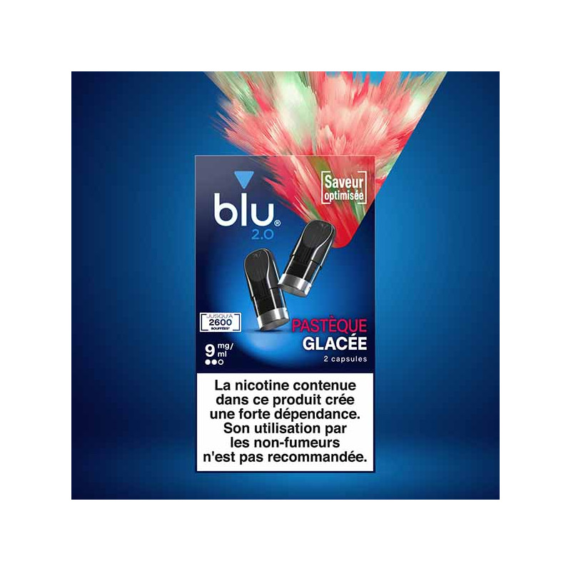 Capsules blu 2.0 Faise Glace Taux de nicotine 9 mg/ml Capsules blu 2.0 Faise Glace Taux de nicotine 9 mg/ml