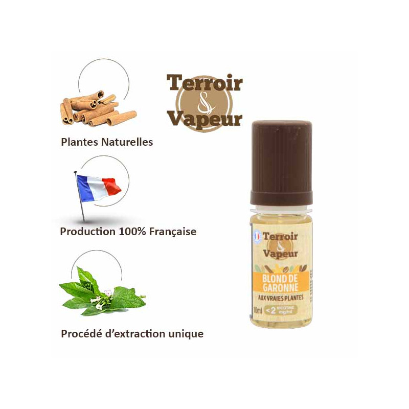 E- Liquide Terroir et Vapeur aux extrait de tabac Blond De Garonne Taux de  nicotine 6 mg/ml