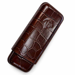 Étui Cigare Cuir Façon Croco Brun – 2 Cigares Robusto
