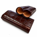 Étui Cigare Cuir Façon Croco Brun – 2 Cigares Robusto