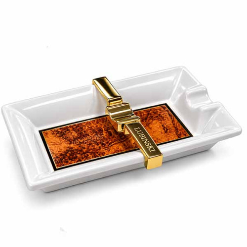 Cendrier Cigare en Porcelaine Blanche Décor feuille de Tabac