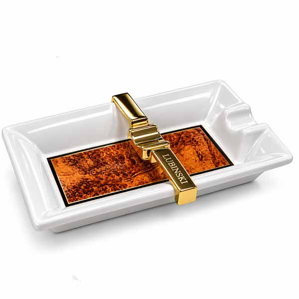 Cendrier Cigare en Porcelaine Blanche Décor feuille de Tabac