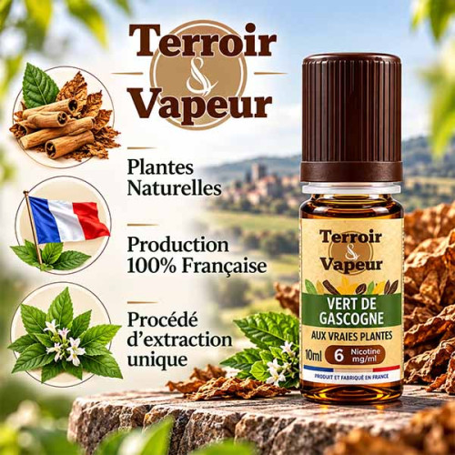 E- Liquide Terroir et Vapeur aux extrait de tabac Vert De Gascogne