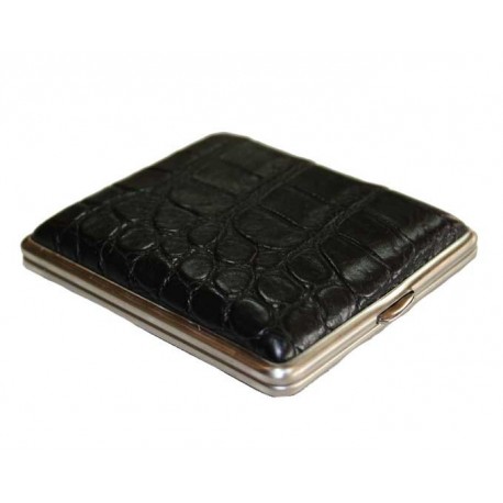 Etui cigarettes cuir noir finition croco Chacom