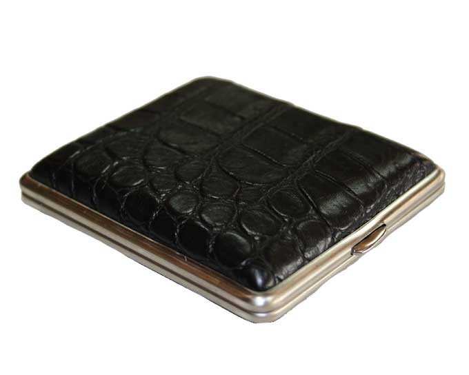 Etui cigarettes cuir noir finition croco Chacom