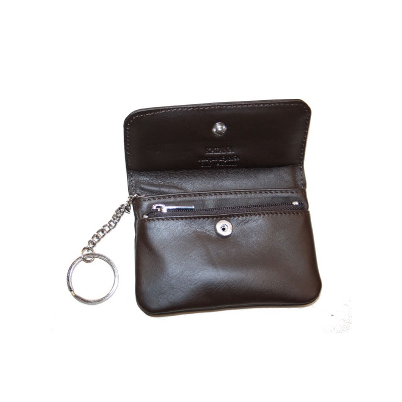 Porte-monnaie Carré Katana En Cuir De Vachette - 9x9,5 Cm, Compartiments Monnaie, Billets Et 2 Cartes, Couleur Chocolat