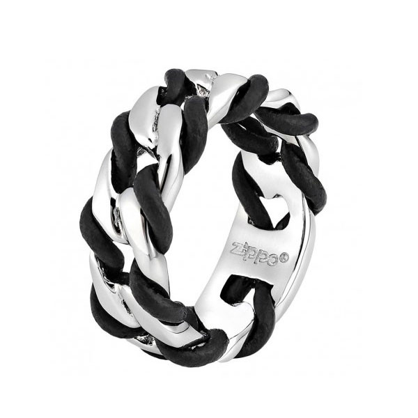 Bague Zippo acier et cuir